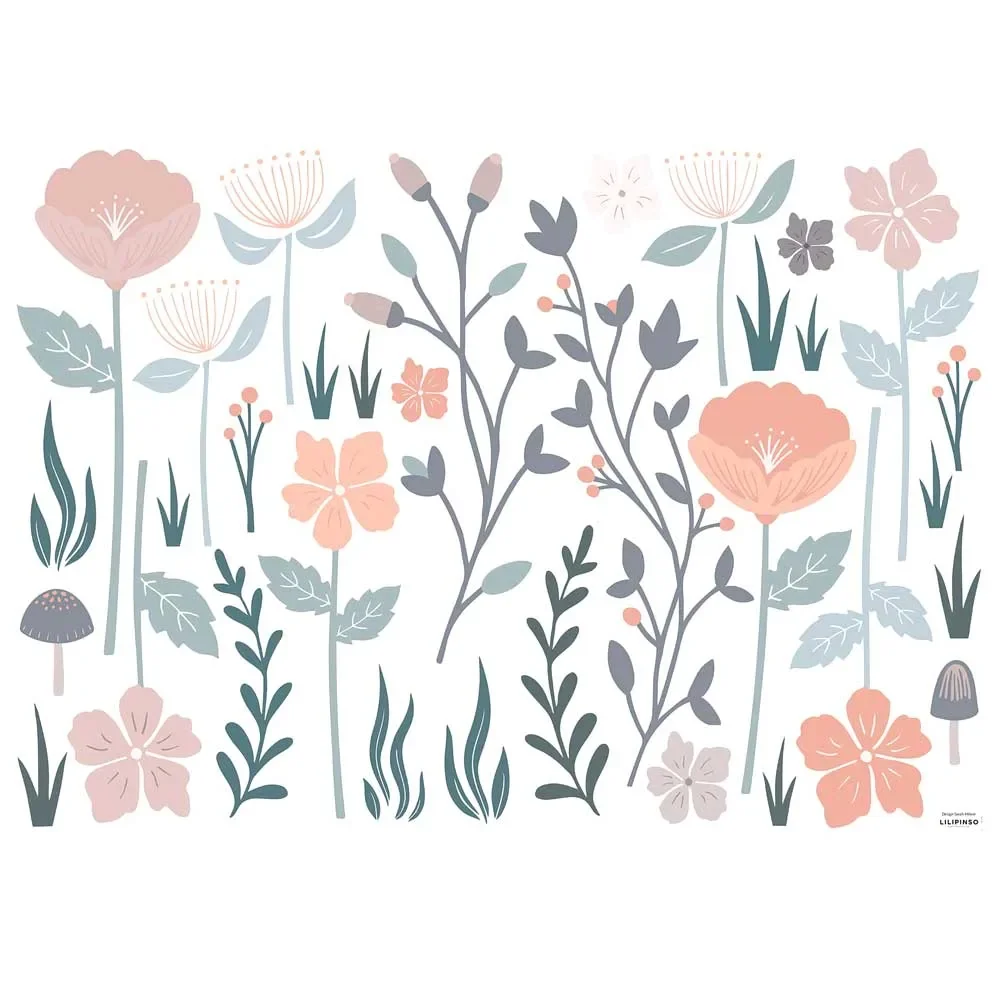 Lilipinso stickers muraux L fleurs de tige rose taupe gris
