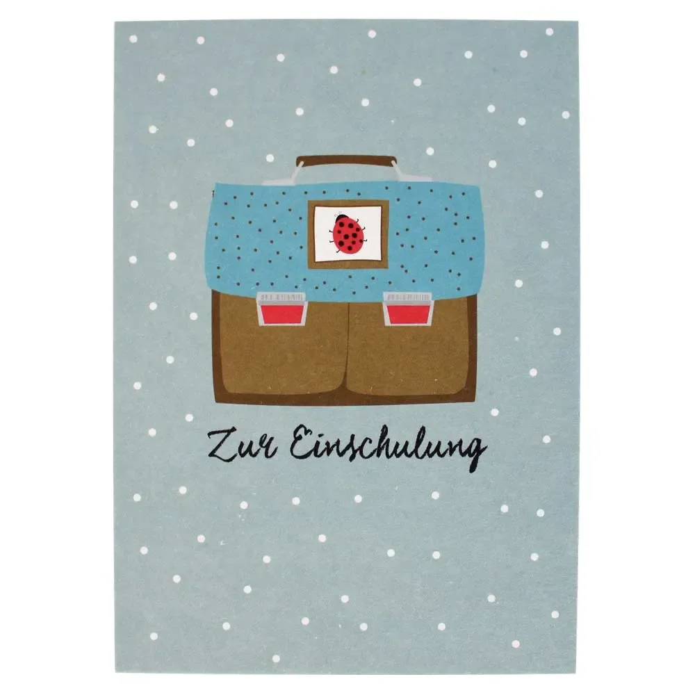 "Ava & Yves carte postale rentrée scolaire cartable bleu marron image"