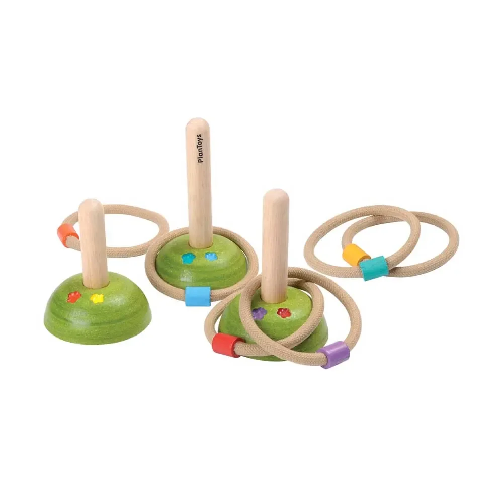 "Plan Toys Jeu d'anneaux en bois naturel et coloré image"