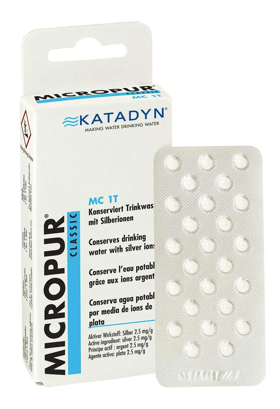 Pastilles Micropur Classic MC 1T, 100 comprimés, 4 x 25 comprimés, purification eau voyage
