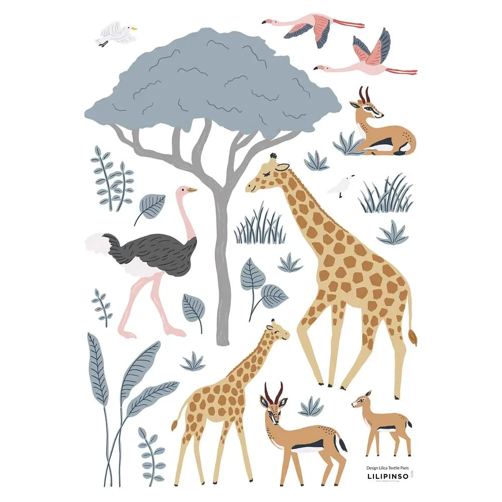 "Lilipinso stickers muraux A3 animaux de la savane avec arbre image"
