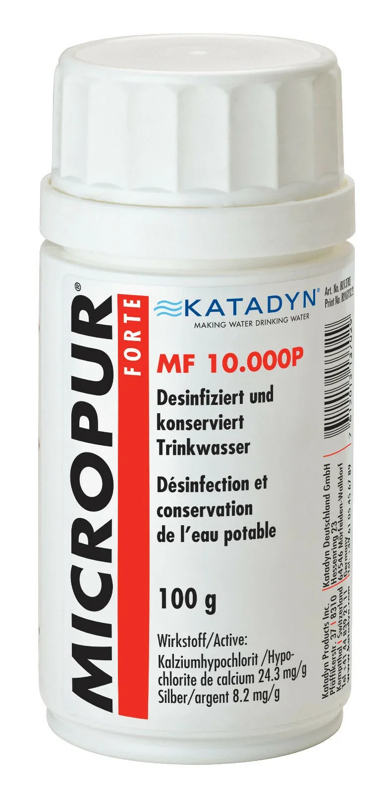 "Purification eau voyage, desinfection eau potable, Micropur Forte MF 10.000P, 100g poudre image"