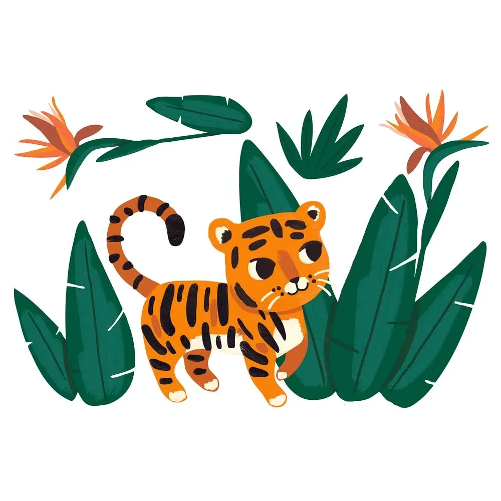 "Lilipinso stickers muraux A3 tigre avec plantes vert orange image"