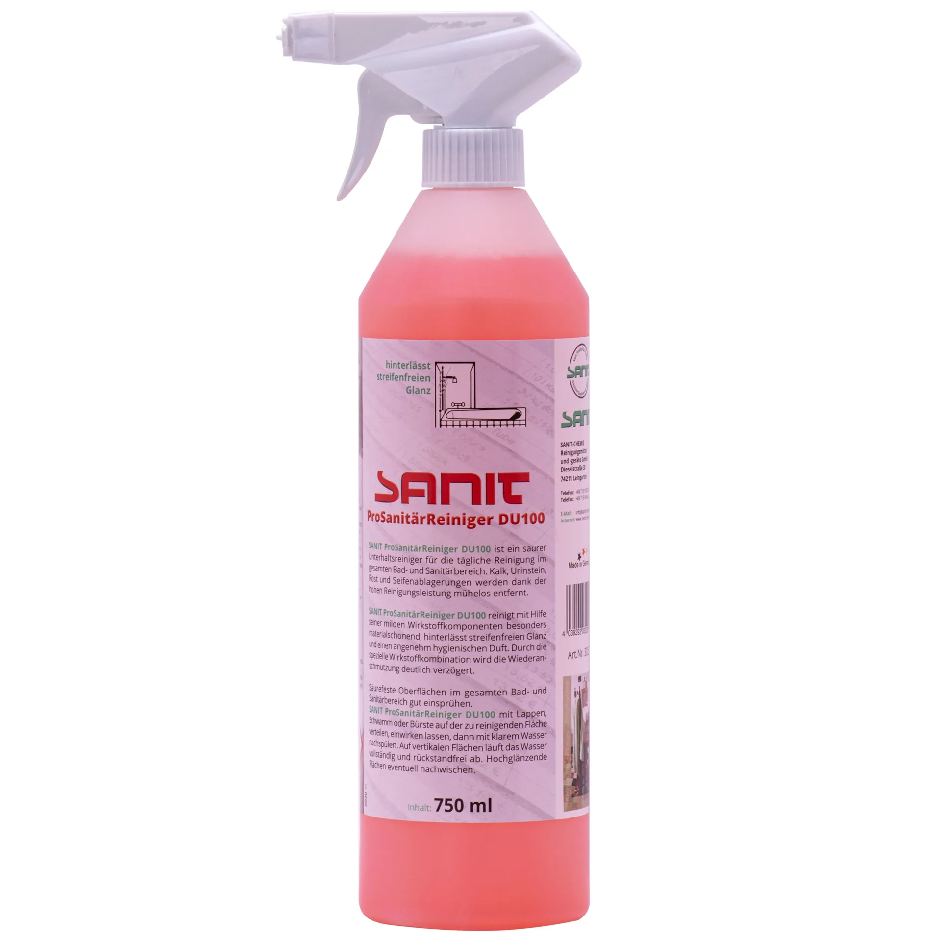 "Nettoyant sanitaire professionnel 750 ml, nettoyant salle de bain puissant, nettoyant WC professionnel image"