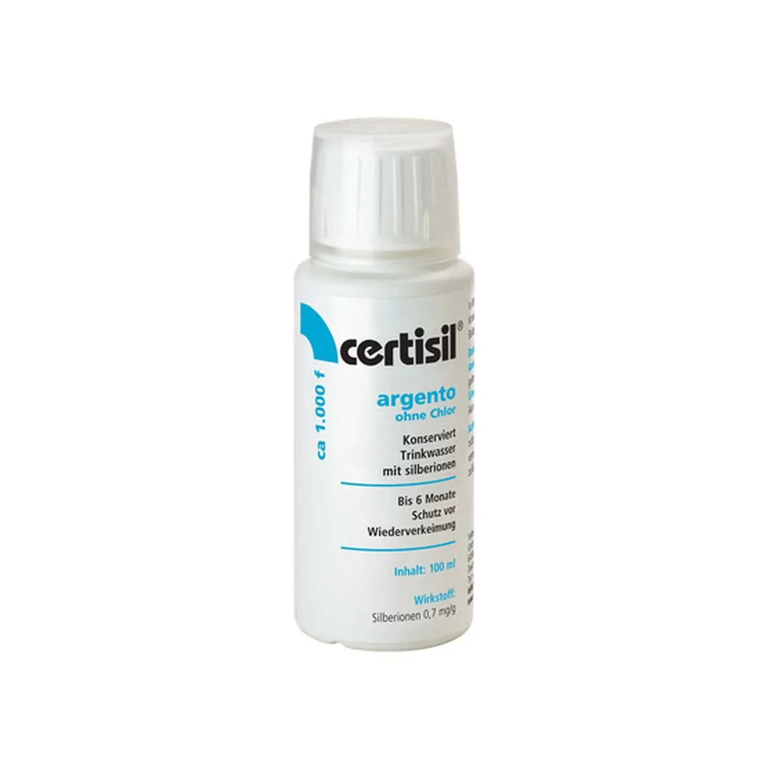 "Purification eau voyage, Certisil argento CA 1000 F, 100ml, désinfection eau potable, sans chlore image"