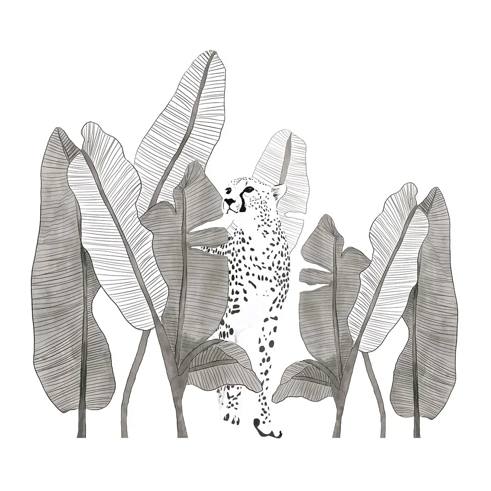 Lilipinso stickers muraux XL léopard avec feuilles gris