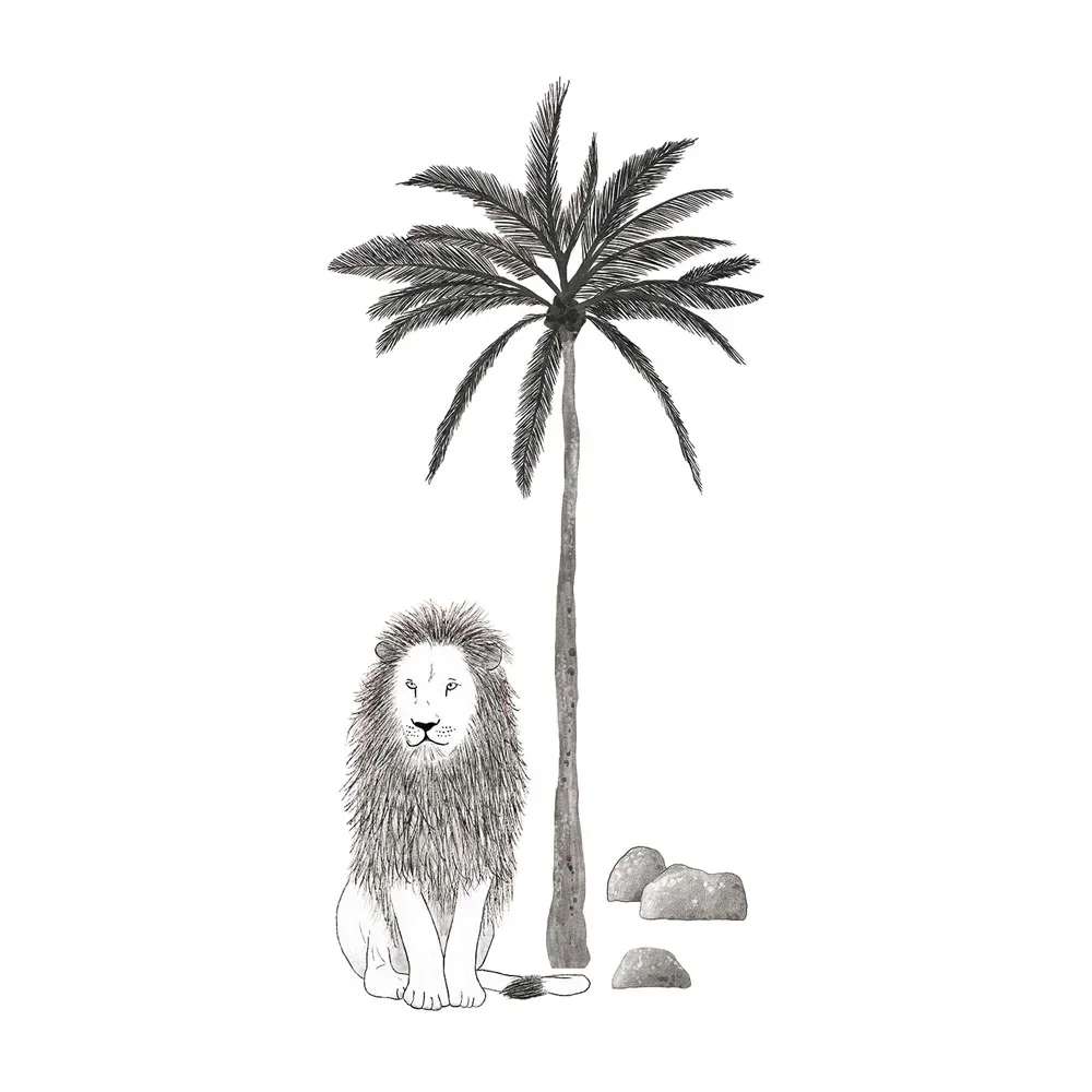 "Lilipinso stickers muraux XL lion avec palmier gris image"