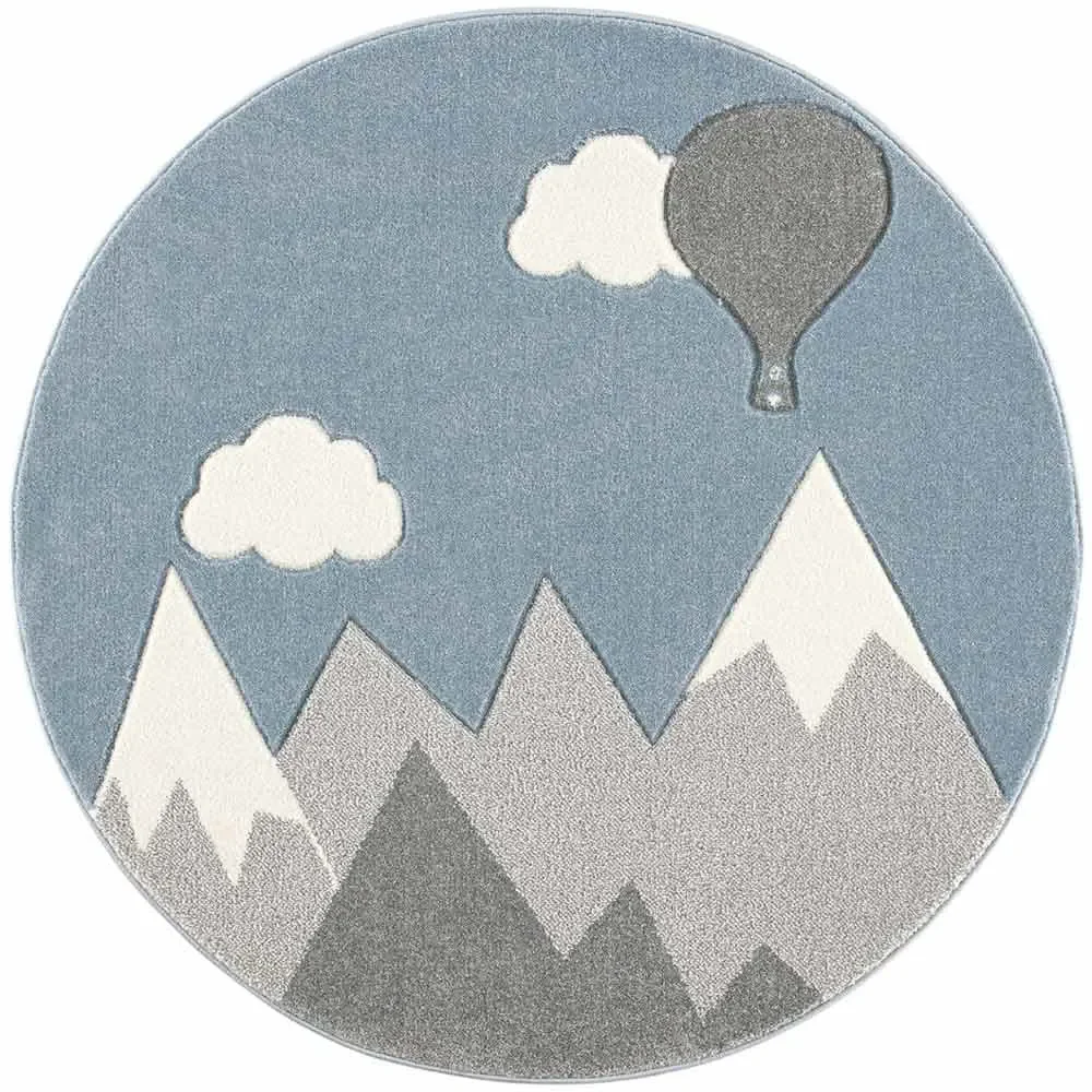 Scandic Living Kinderteppich rund Berge & Ballon grau