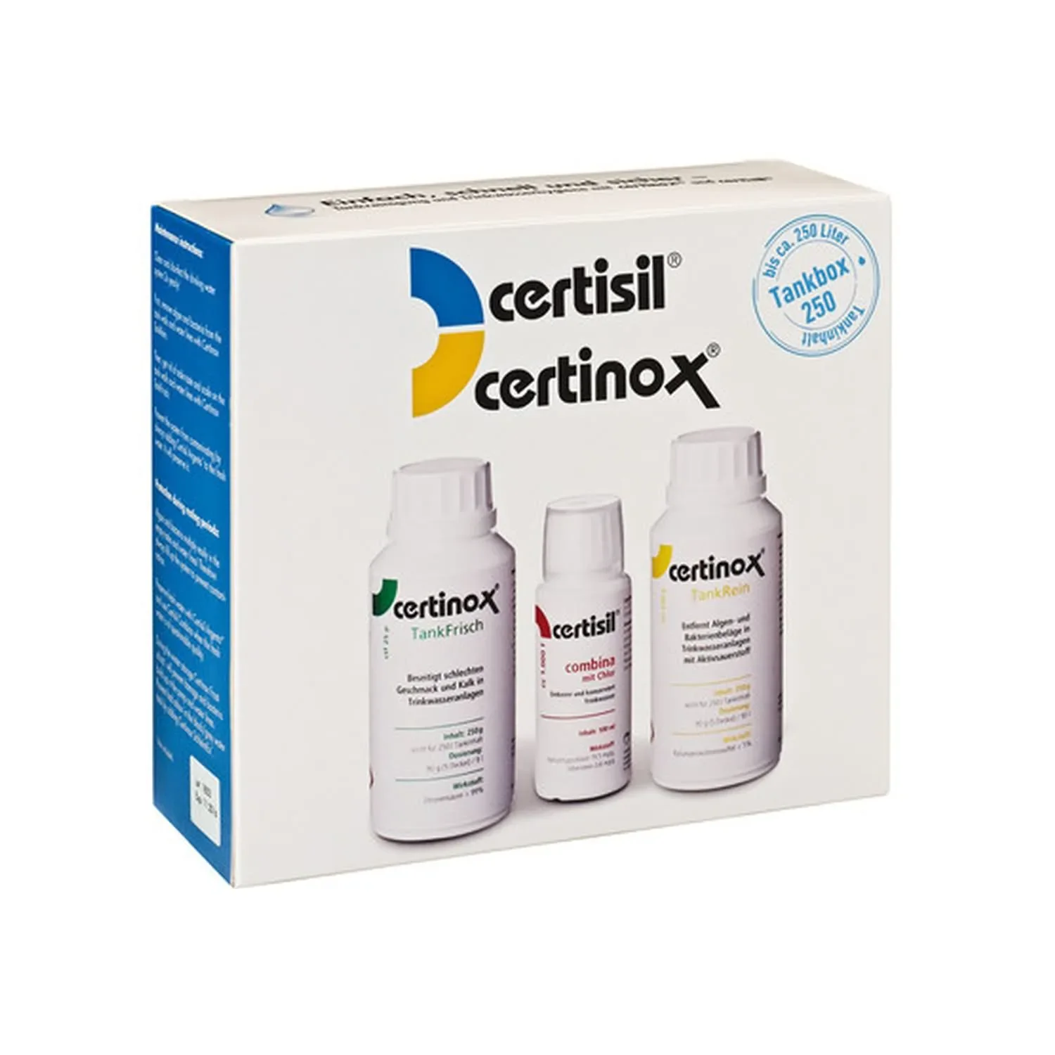 Désinfection eau potable, CertiBox CB 250, Certisil Certinox, traitement eau potable, jusqu'à 250 Litres