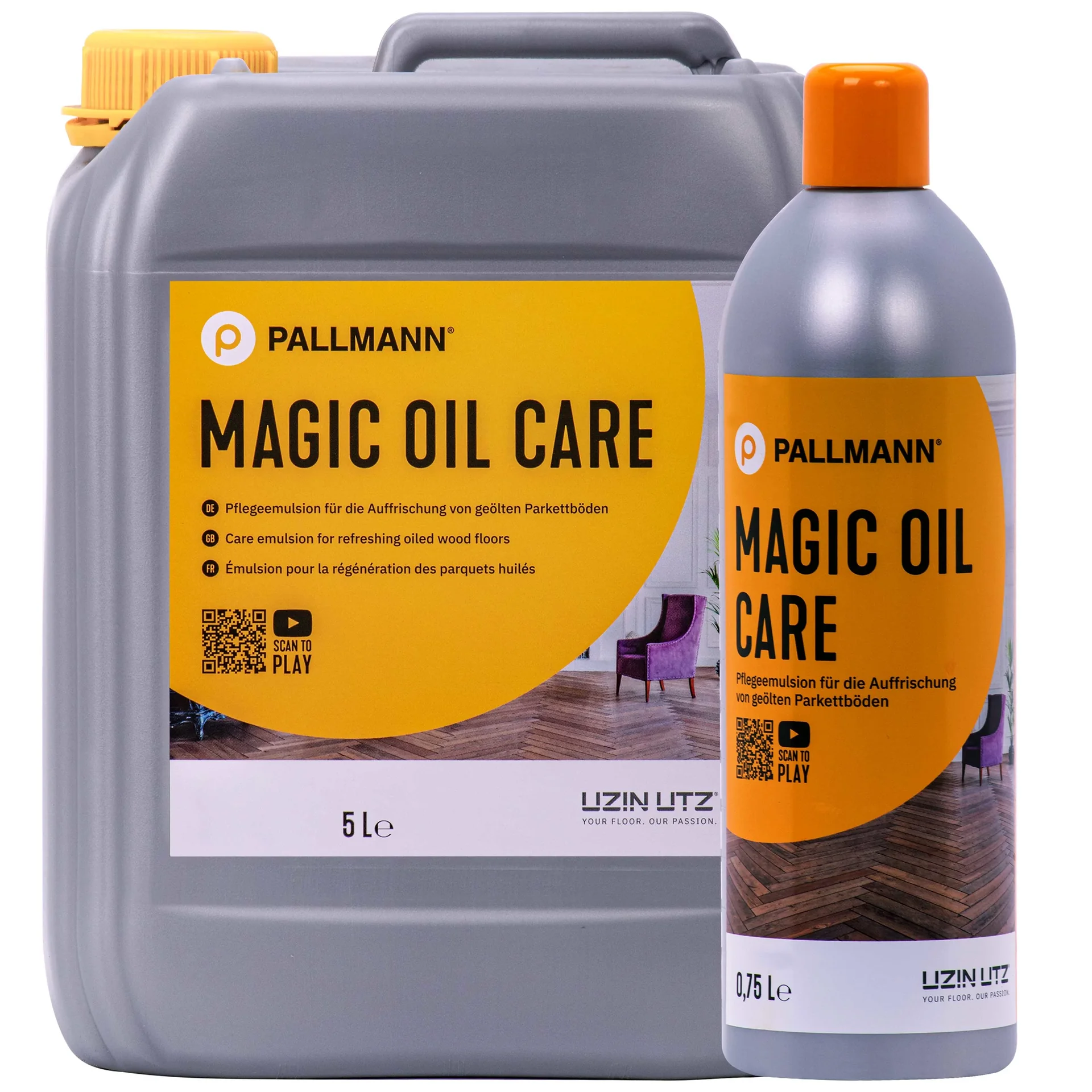 "Entretien parquet huilé, huile entretien parquet, nettoyant parquet huilé, PALLMANN Magic Oil Care, Refresher pour huile-cire, différentes tailles image"