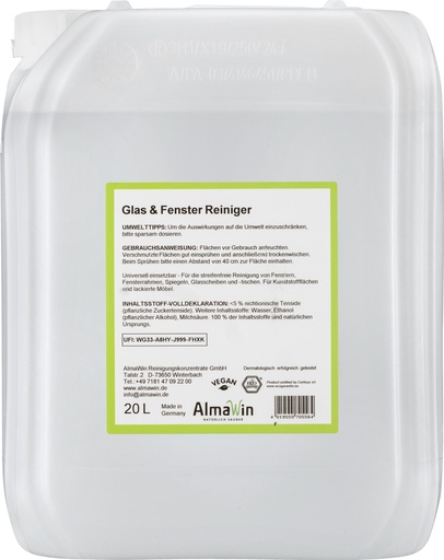 "Nettoyant vitre professionnel 20 litres, nettoyant vitres écologique, nettoyant vitre concentré image"