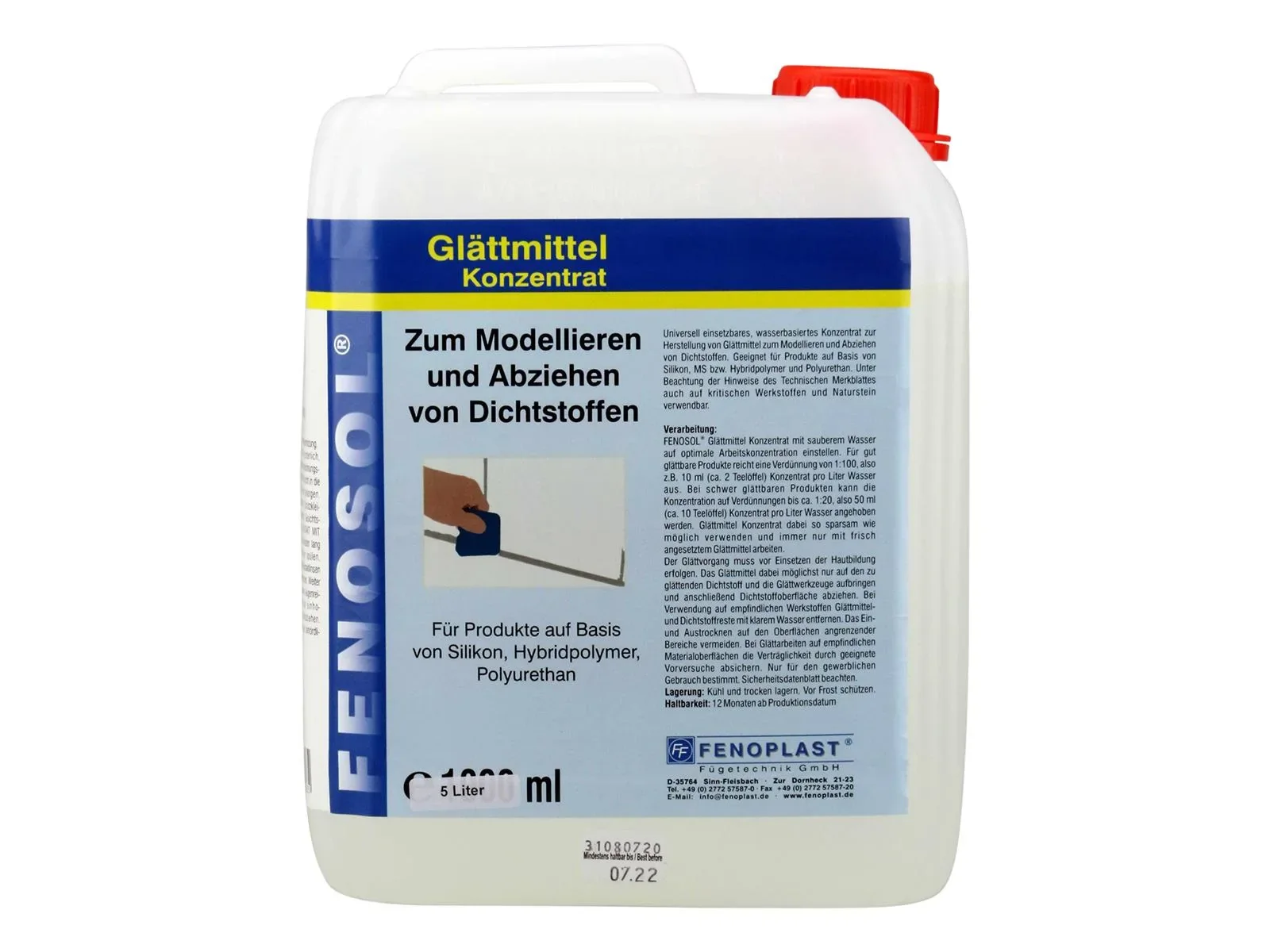 "Lissant pour joints, FENOPLAST Fenosol, 5 Liter, Bidon PE, pour modelage des mastics image"