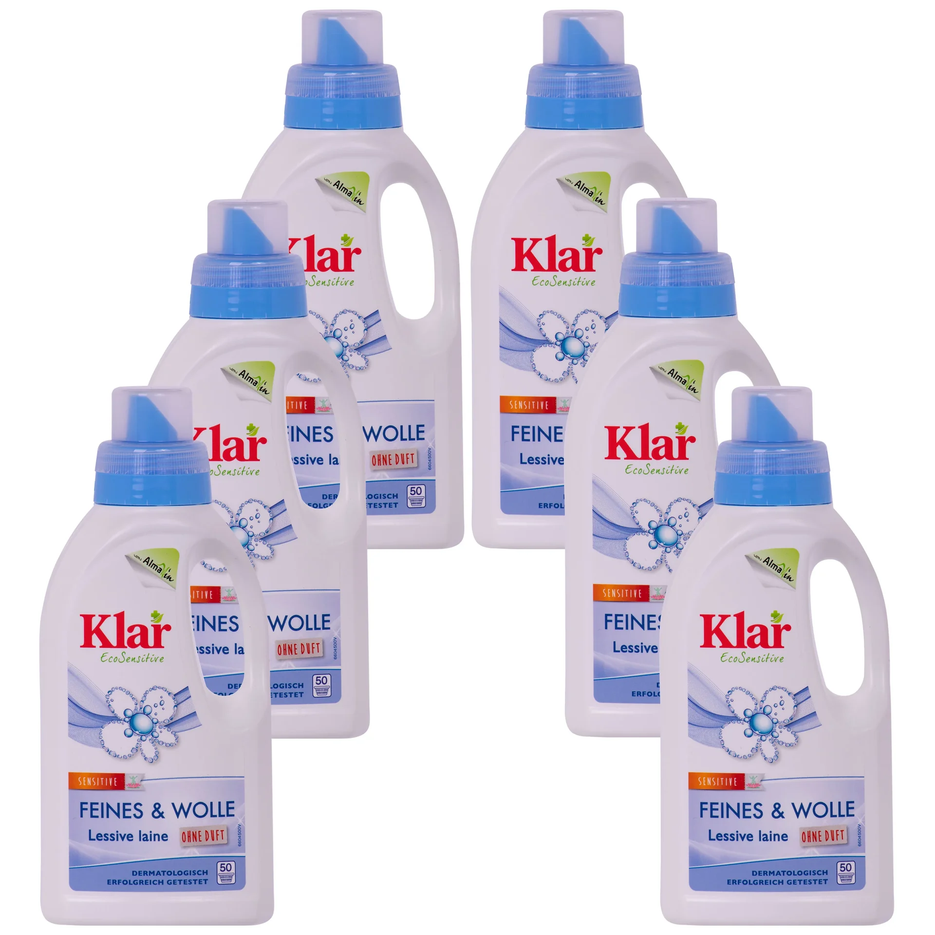 Lessive laine, lessive linge délicat, 6 x 500 ml, lessive sans parfum
