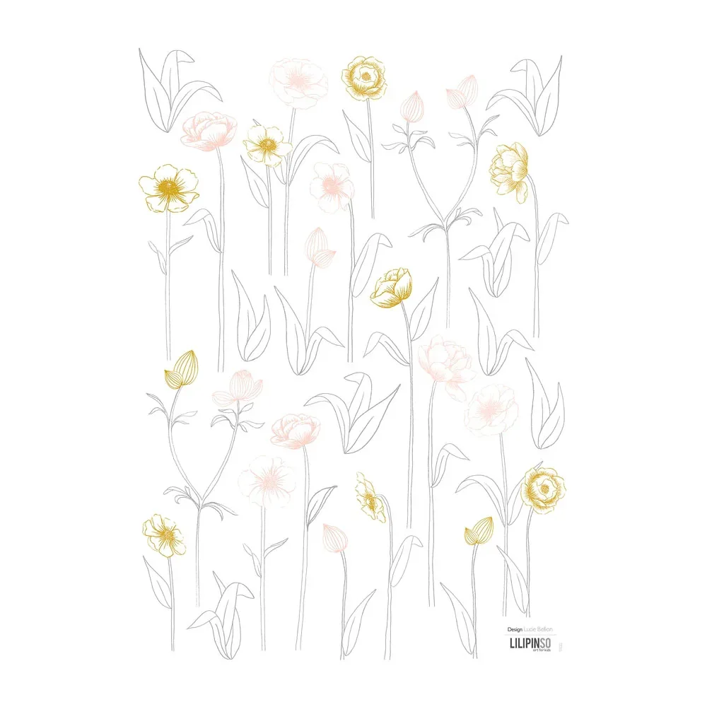 "Lilipinso stickers muraux A3 fleurs avec tige rose gris ocre image"