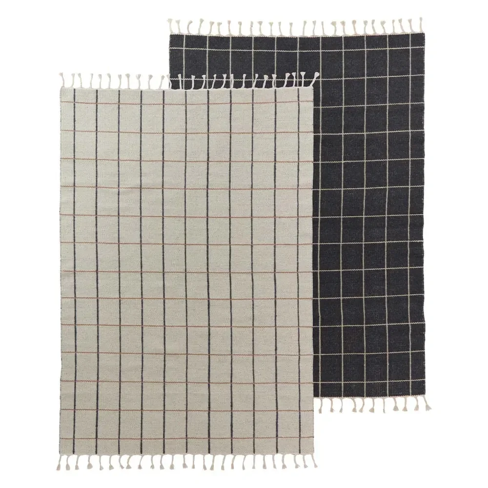 OYOY Tapis pour enfants Grid anthracite/crème