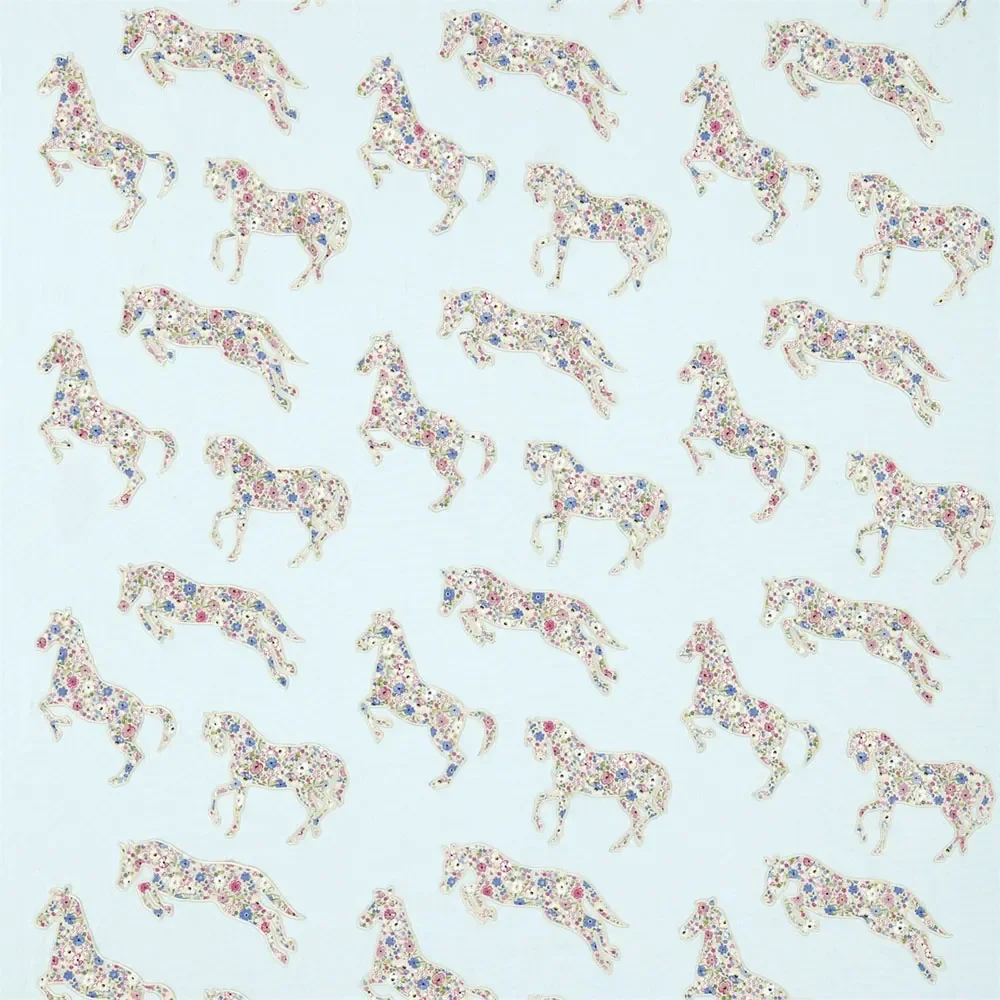 "Little Sanderson Abracazoo tissu à motif chevaux appliqués bleu clair image"