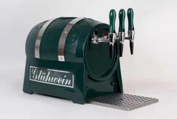 Distributeur boisson chaude, marmite à vin chaud, chauffe vin - avec compresseur d'air intégré, en forme de tonneau, à 3 lignes 6 kW