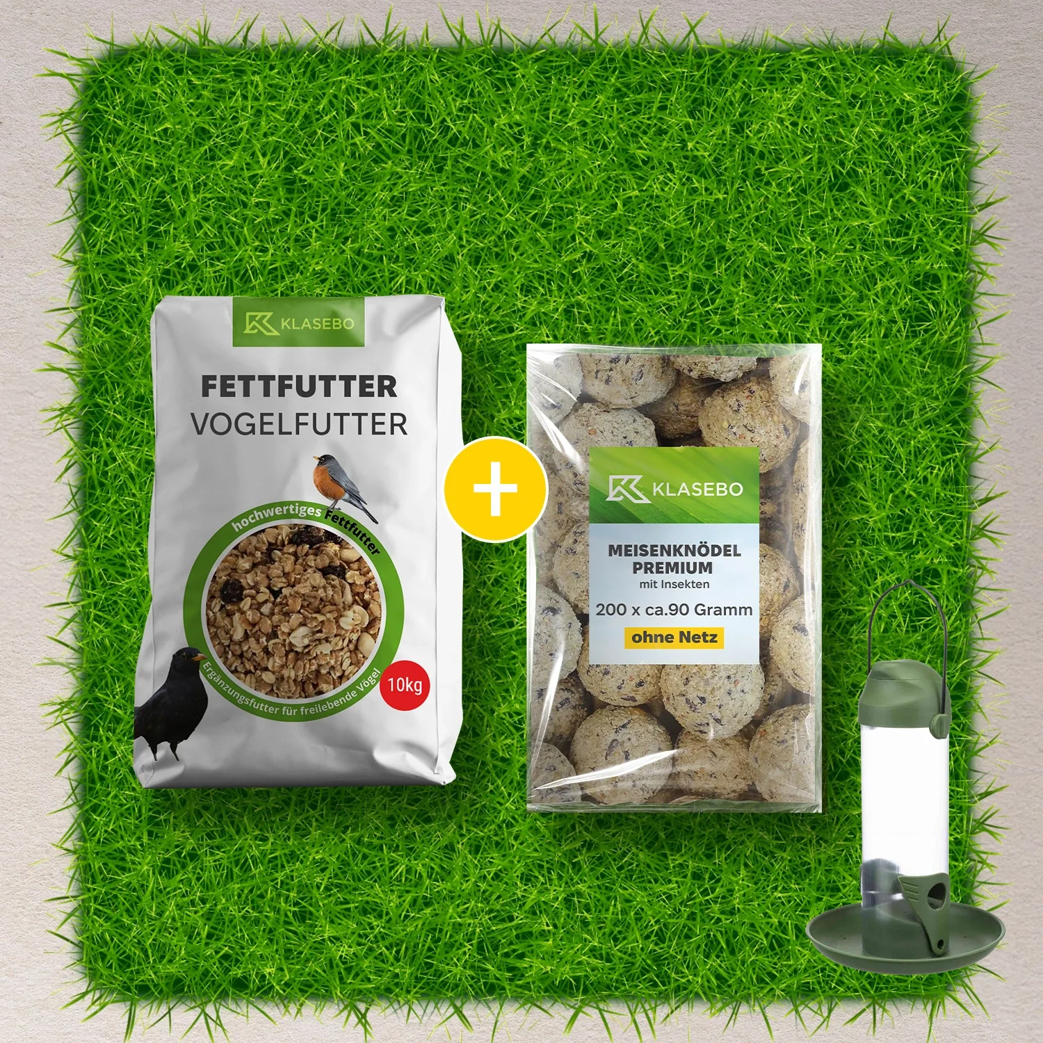 "Ensemble Mangeoire à Oiseaux Complet 10kg – Mangeoire Tubulaire Suspendue 500 ml, Boules de Graisse Premium aux Insectes 200 Pièces à env. 90 g, Nourriture pour Oiseaux Sauvages 10 kg image"