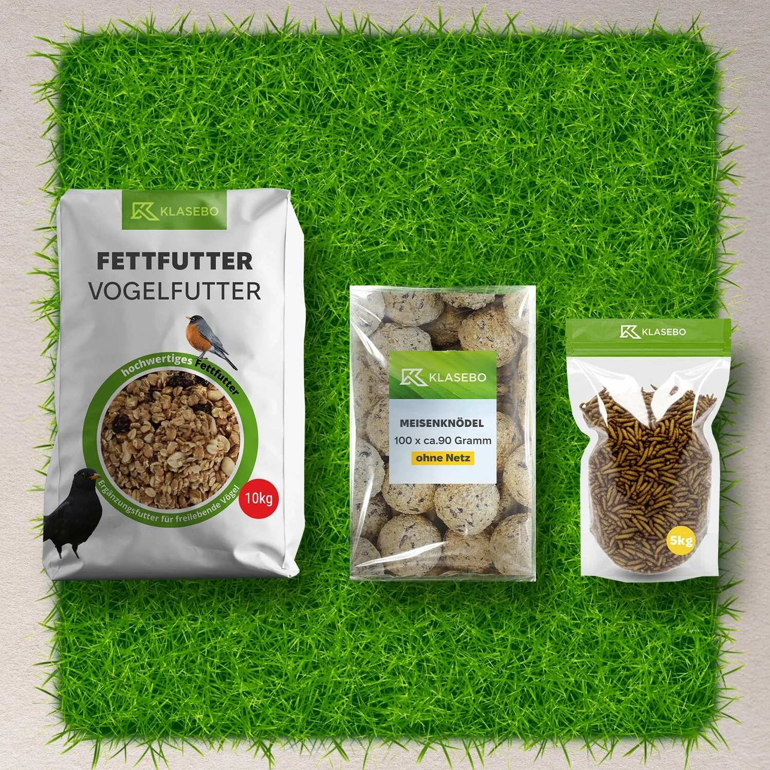 "Set Alimentation hivernale oiseaux sauvages 40kg – Alimentation à épandre 25kg, larves de mouches soldats noires séchées 5kg, Mélange suif haute énergie 10kg image"