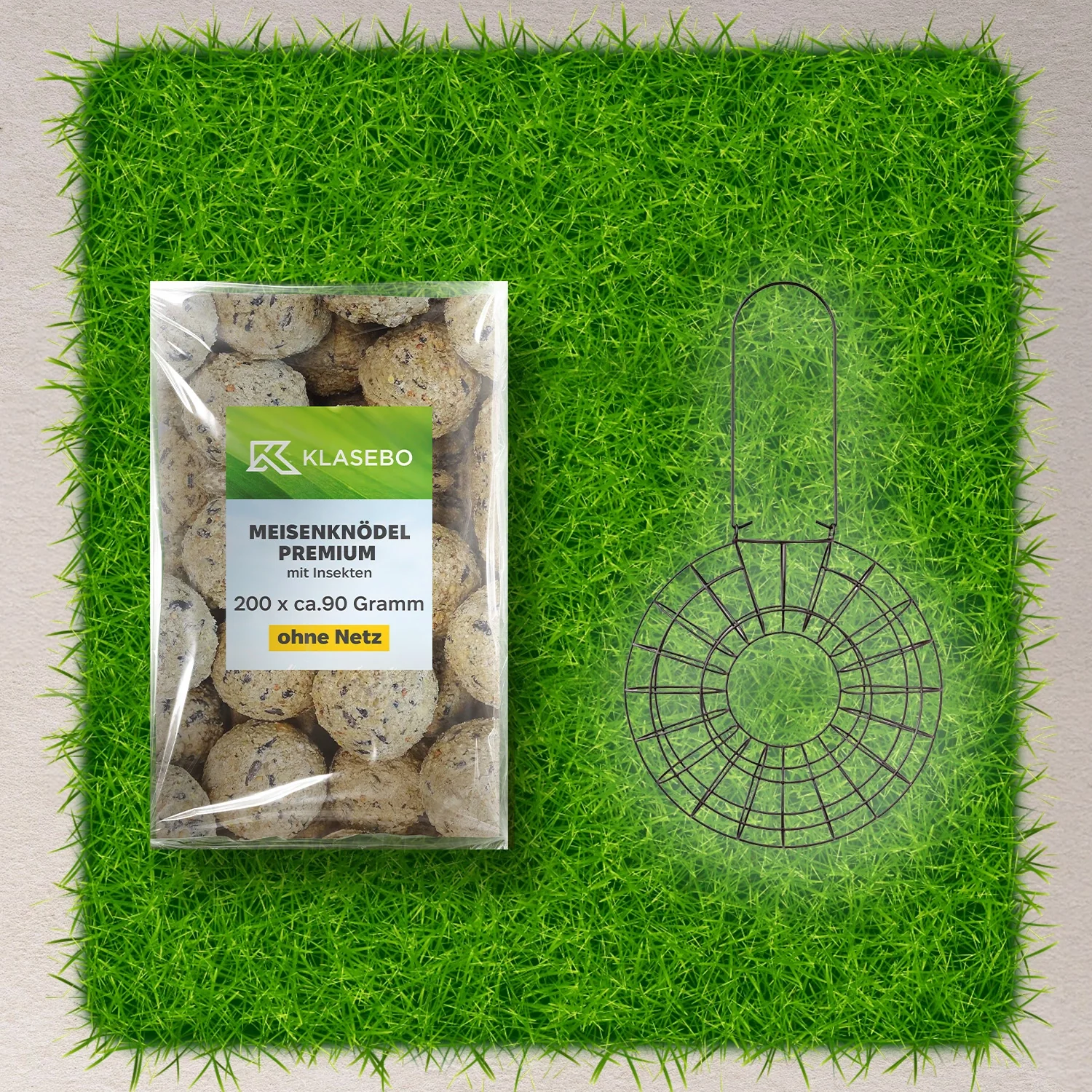 "Set de boules de graisse pour mésanges – 200 boules de 90 g aux insectes et vers de farine + distributeur métallique robuste pour 8 boules image"