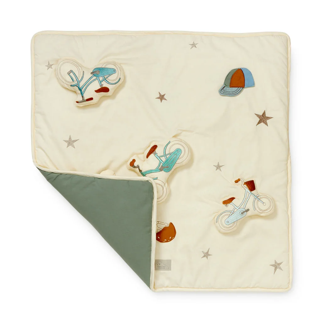 "Tapis d'éveil bébé motif vélos, tapis de jeu, tapis d'activités bébé, coton bio image"