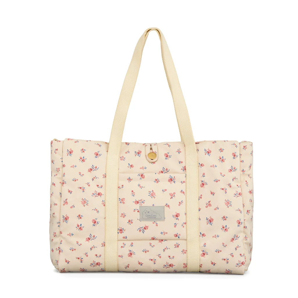 "Sac à langer pliable, motif baies, coton bio, compacte, pratique image"
