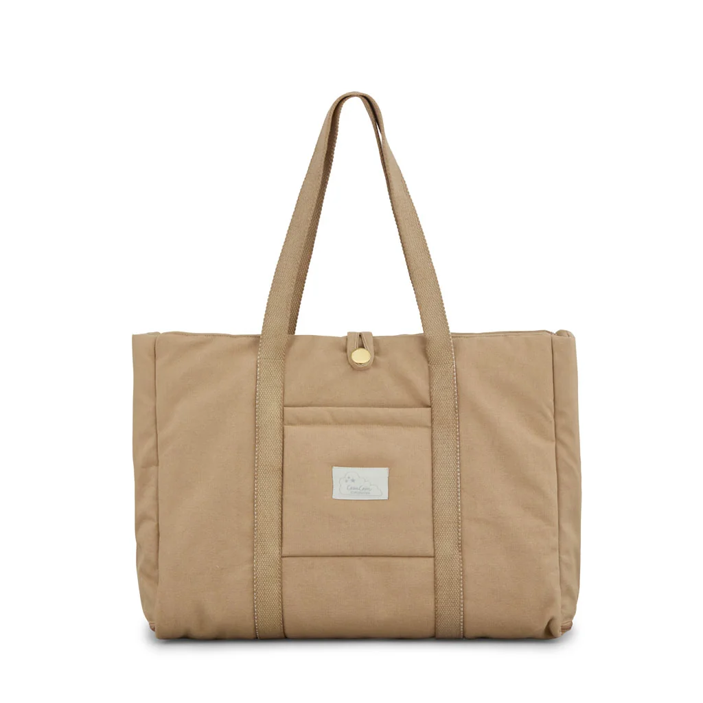 "Sac à langer Cam Cam pliable, nomade, coton bio, camel, bandoulière image"