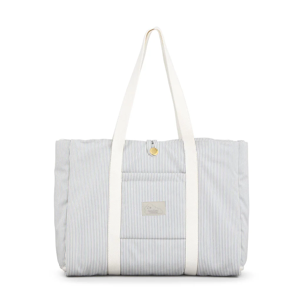 "Sac à langer pliable Cam Cam, coton bio, rayures classiques bleu, compact portable pour voyage image"