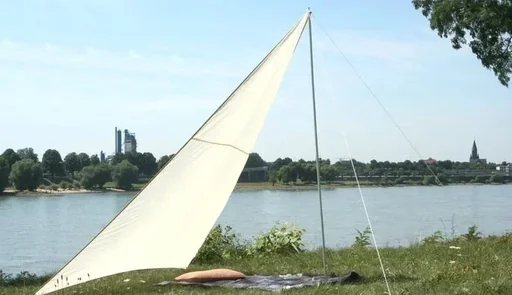 "Voile d'ombrage triangulaire pour camping avec mâts, sable 300 x 300 x 250 cm image"