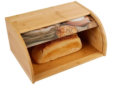 "Boîte à pain en bambou avec couvercle à enroulement (motif : sélection de pains) image"
