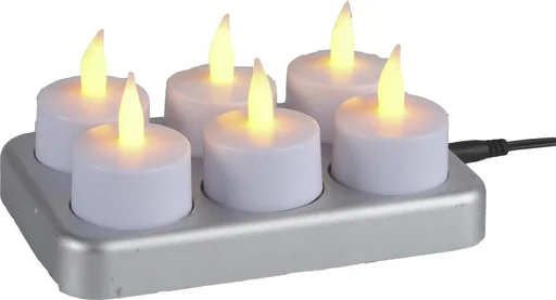 "LED tealight set - 6 pieces, with charging station, white image"