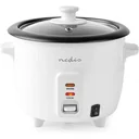 Nedis Rice Cooker Removable Pan 0.6L Steamer Basket Glass Lid Incl. Measuring Cup and Ladle 300W White