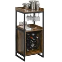 Wine rack 9 bottles wine cabinet bottle rack with 2 open shelves and glass holder black+brown 52 x 40 x 113 cm
