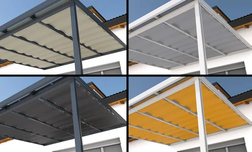 "Shading system with cable guide, 945 x 4900 mm - fabric Sandstone, beige, suitable for roof depth 5 m image"