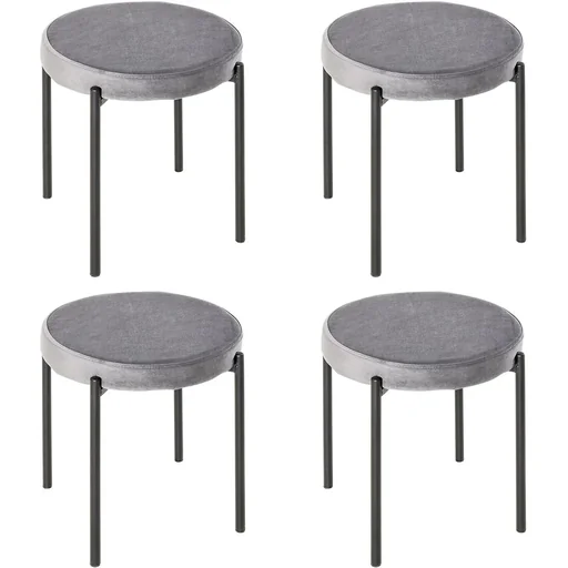 "Stool 4-piece set with velvet cover gray image"