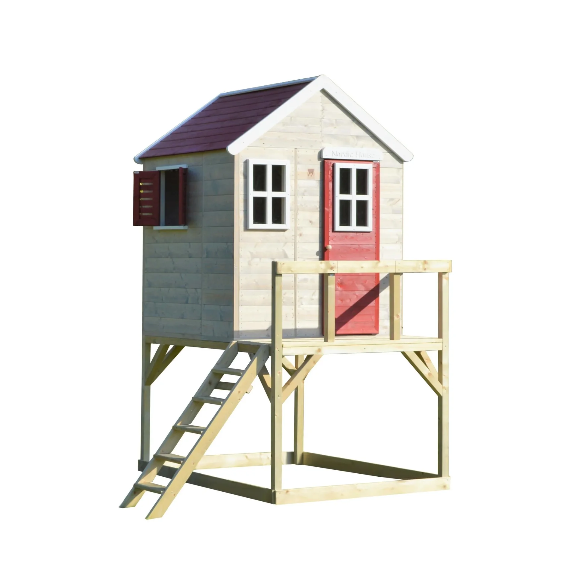 Wendi Toys Maison de jeu de jardin « Stork », bois, rouge/naturel, 160 x 190 x 242 cm