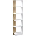 Freestanding shelf, bookcase, 5-tier office shelf, storage shelf, filing cabinet, kitchen shelf, chipboard, oak+white, 45 x 21 x 170 cm