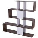 Bookshelf wooden wall shelf room divider S-shape 4 compartments white+brown