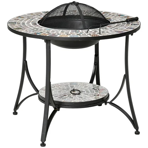 "Fire table garden table with fire bowl fireplace with spark guard & grill grate fire basket outdoor for heating BBQ garden image"