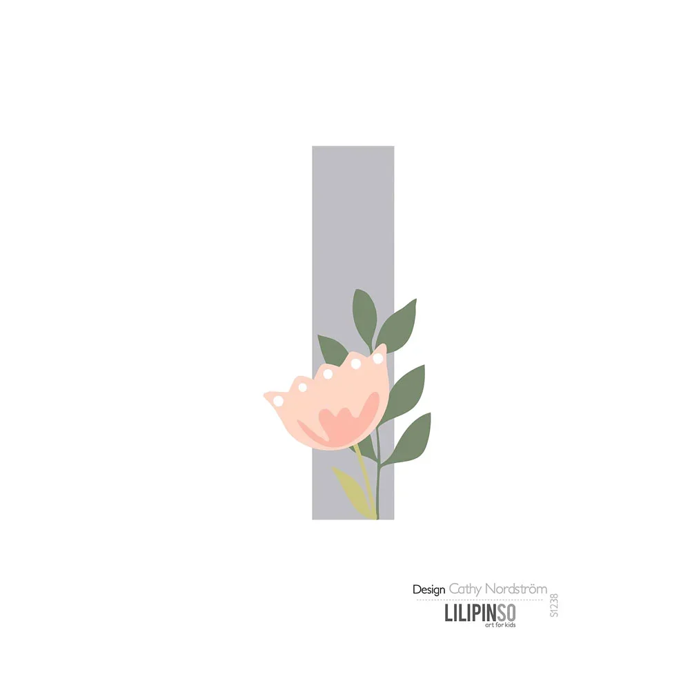 "Lilipinso Sticker lettre avec fleurs gris rose pastel I image"