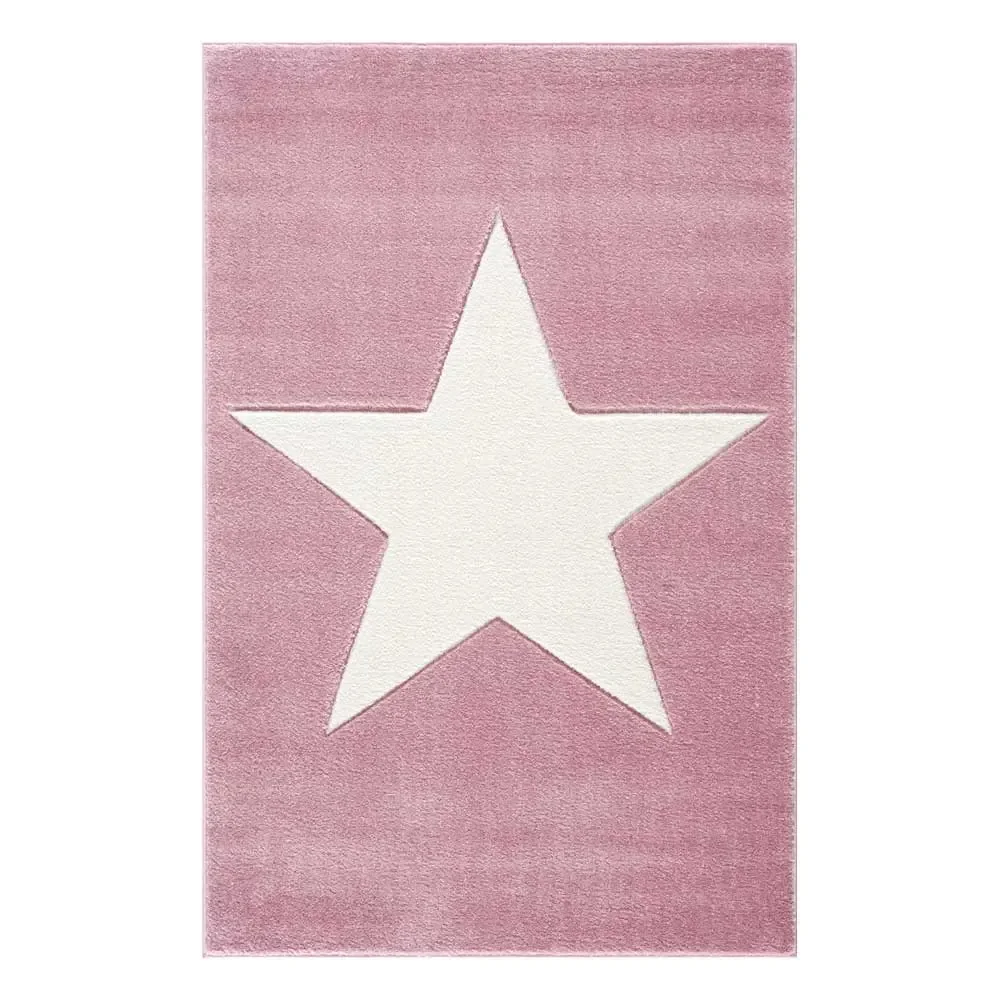 "Livone Tapis pour enfants étoile blanche sur rose, Taille de tapis: 160 x 230 cm image"