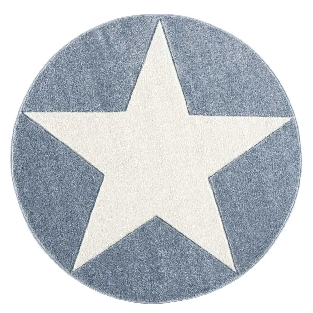 "Livone Tapis étoile blanc sur bleu rond, Taille de tapis: Ø 160 cm image"
