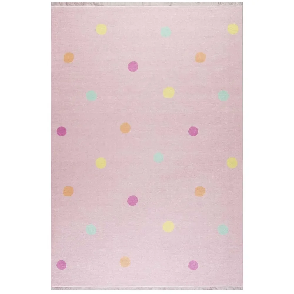 Livone Kinderteppich waschbar rosa Punkte bunt, 140 x 190 cm