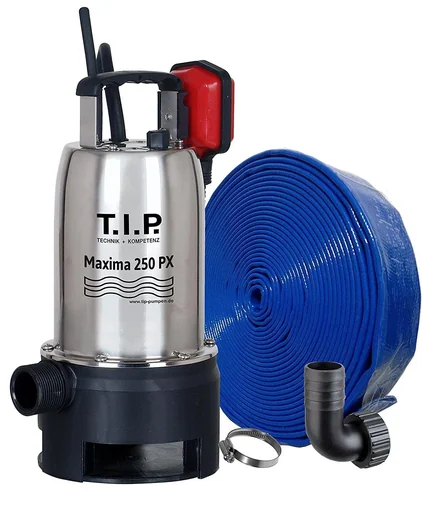 "Dirty water submersible pump stainless steel Maxima 250 PX with 10 m drain hose 32 mm, up to 14,500 l/h flow rate image"