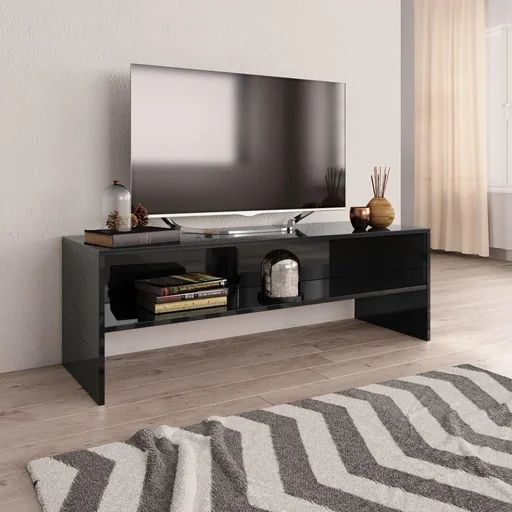"TV cabinet 120x40x40 cm chipboard high-gloss black image"