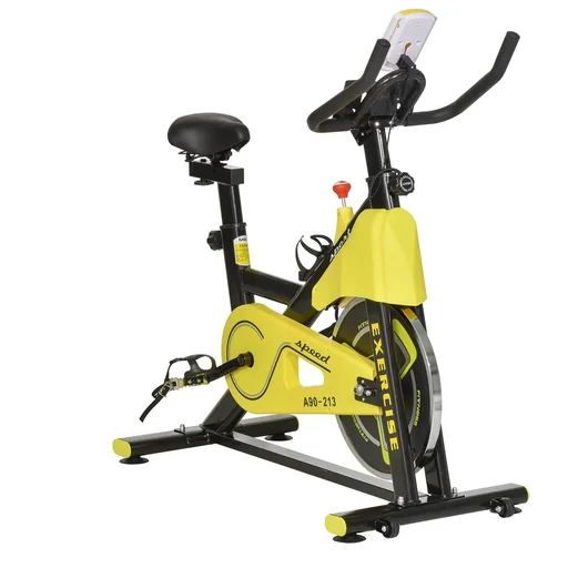 "Bicycle trainer height-adjustable exercise bike fitness bike roller trainer with belt drive LCD display steel ABS yellow+ image"