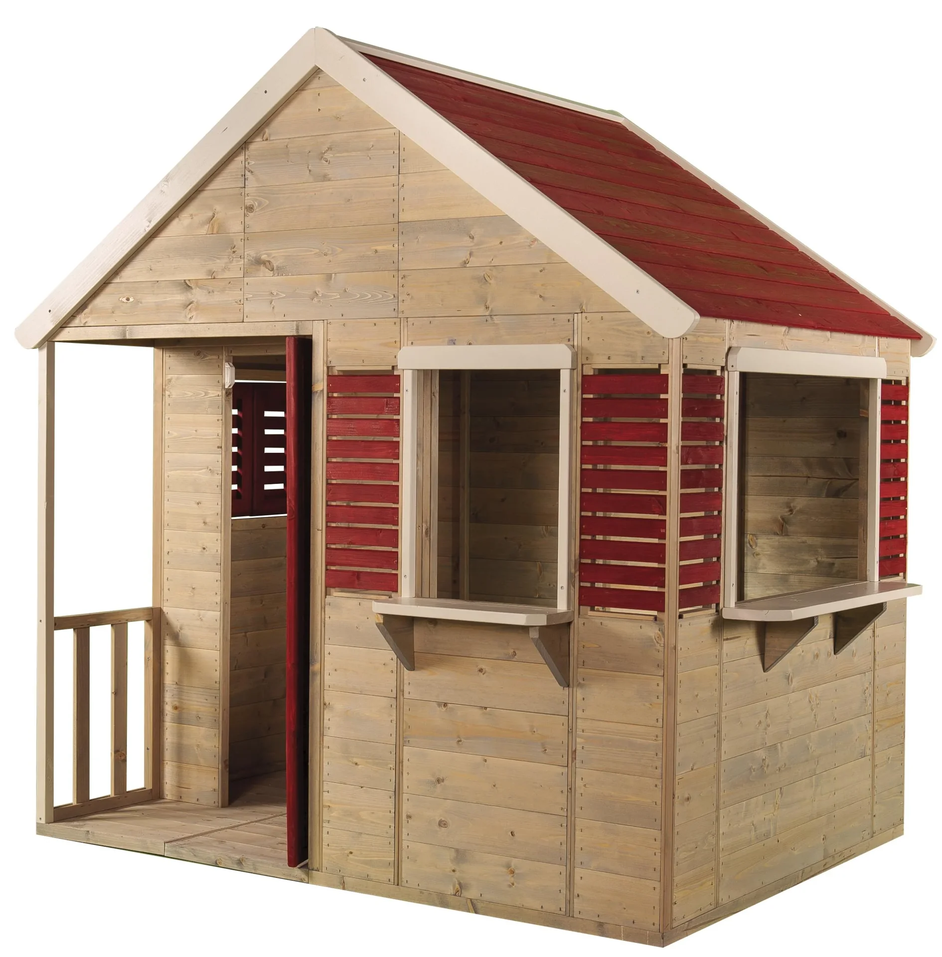 "Wendi Toys Maisonnette Crocodile 120×155×168 cm Naturel/Rouge – Véranda & volets mobiles image"