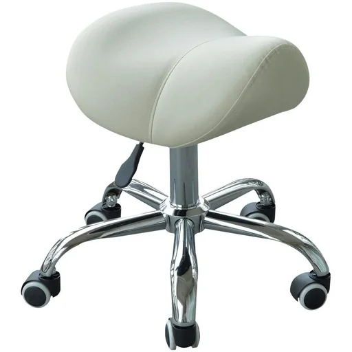 "Saddle stool - rolling stool padded height adjustable beige image"