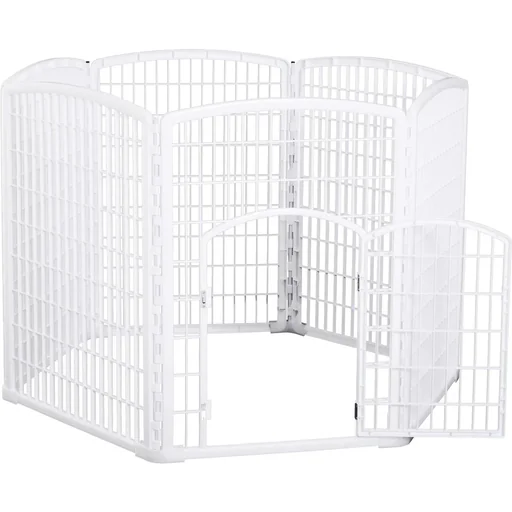 "Puppy fence free-range enclosure playpen for pets with door 6 parts hexagonal PP plastic rust-proof white Ø135 x H95 cm image"