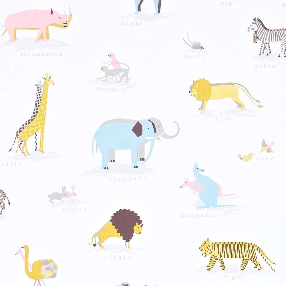 "Little Sanderson Abracazoo papier peint animaux safari aqua rose gris image"